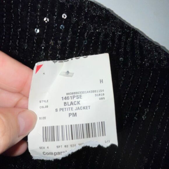 Messini Women's Black Sequined Open Front Blazer Jacket Petite Medium NWT - Picture 6 of 8